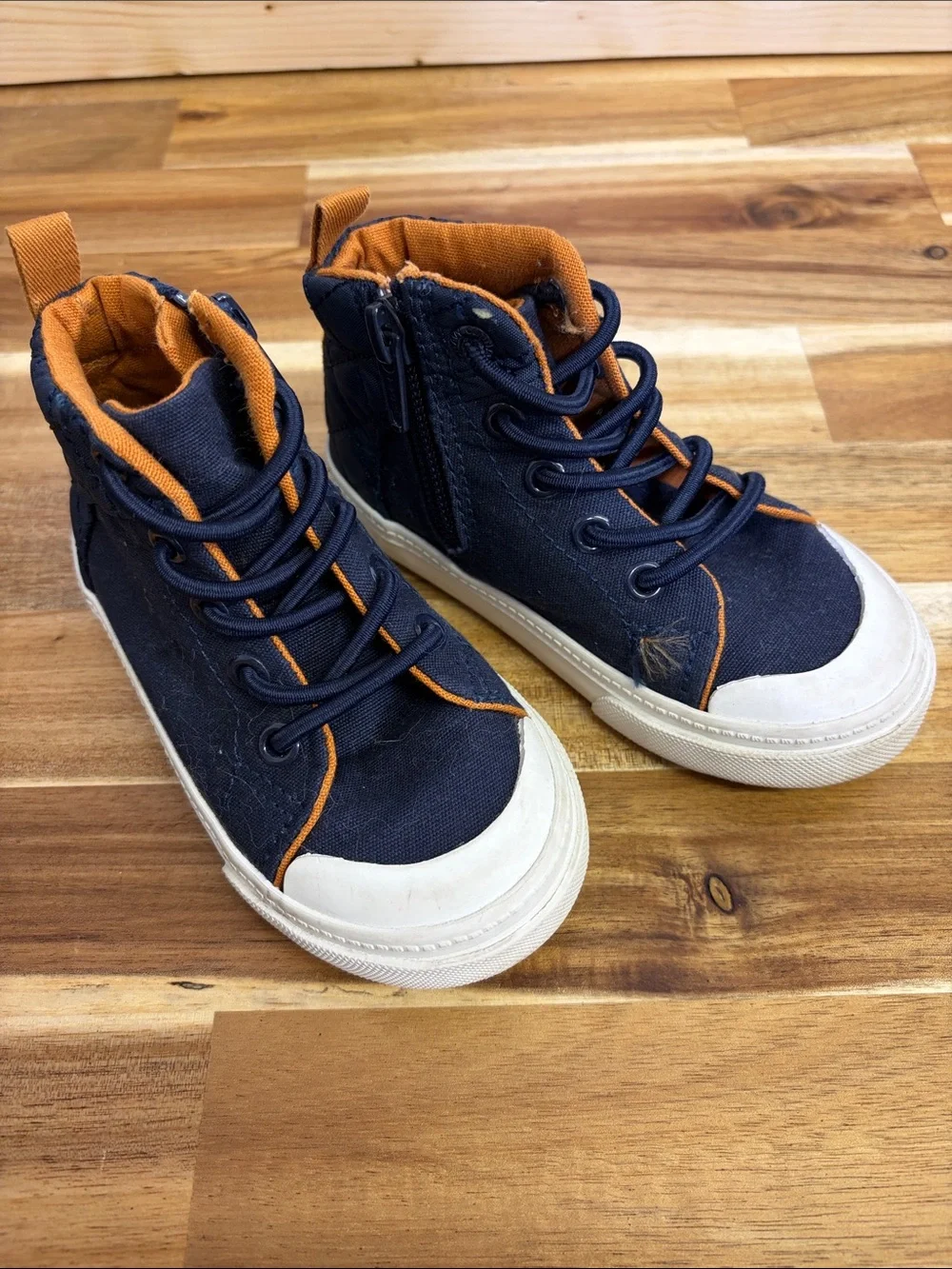Old Navy Navy and Orange Kids High-Top Sneakers with Side Zipper